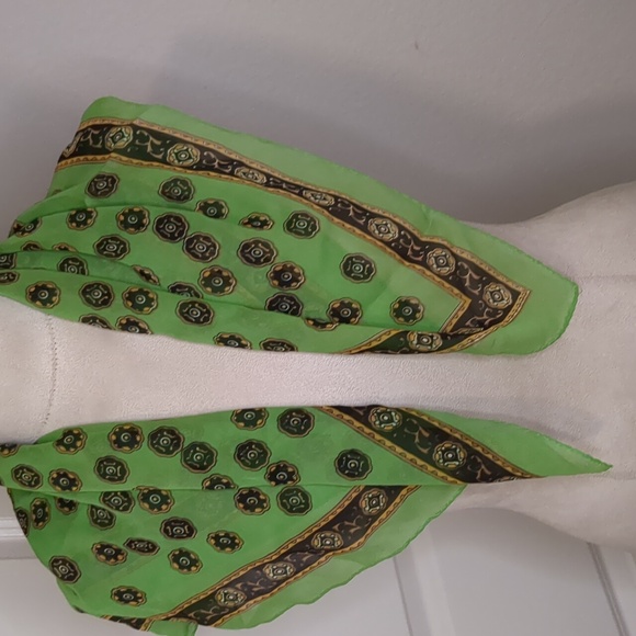 Vintage 60s Green Western Scarf Sheer Rayon Bandana Style Japan 27" Square - Picture 3 of 10